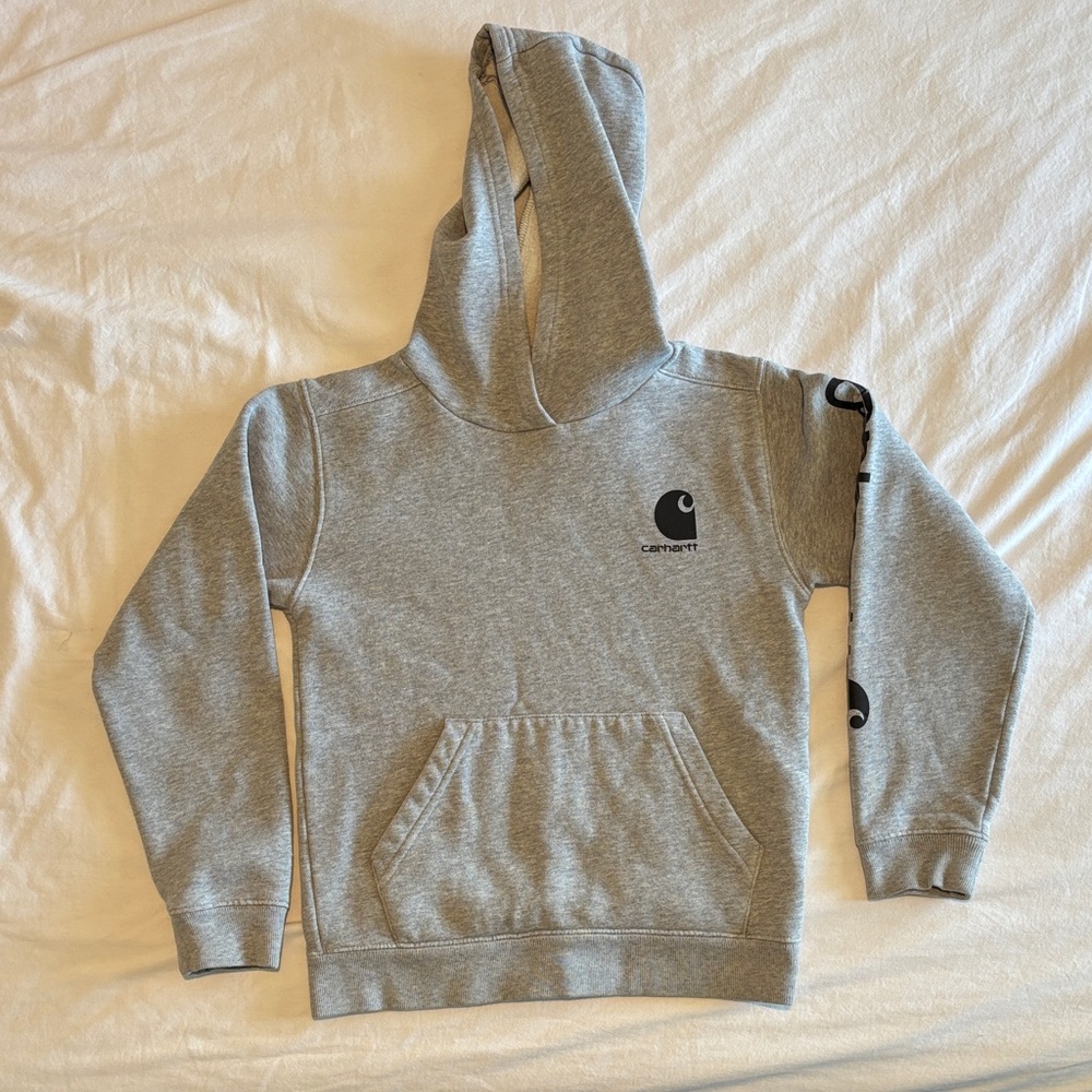 Carhartt Kids Light Grey Hoodie with Logo Sleeve Detail